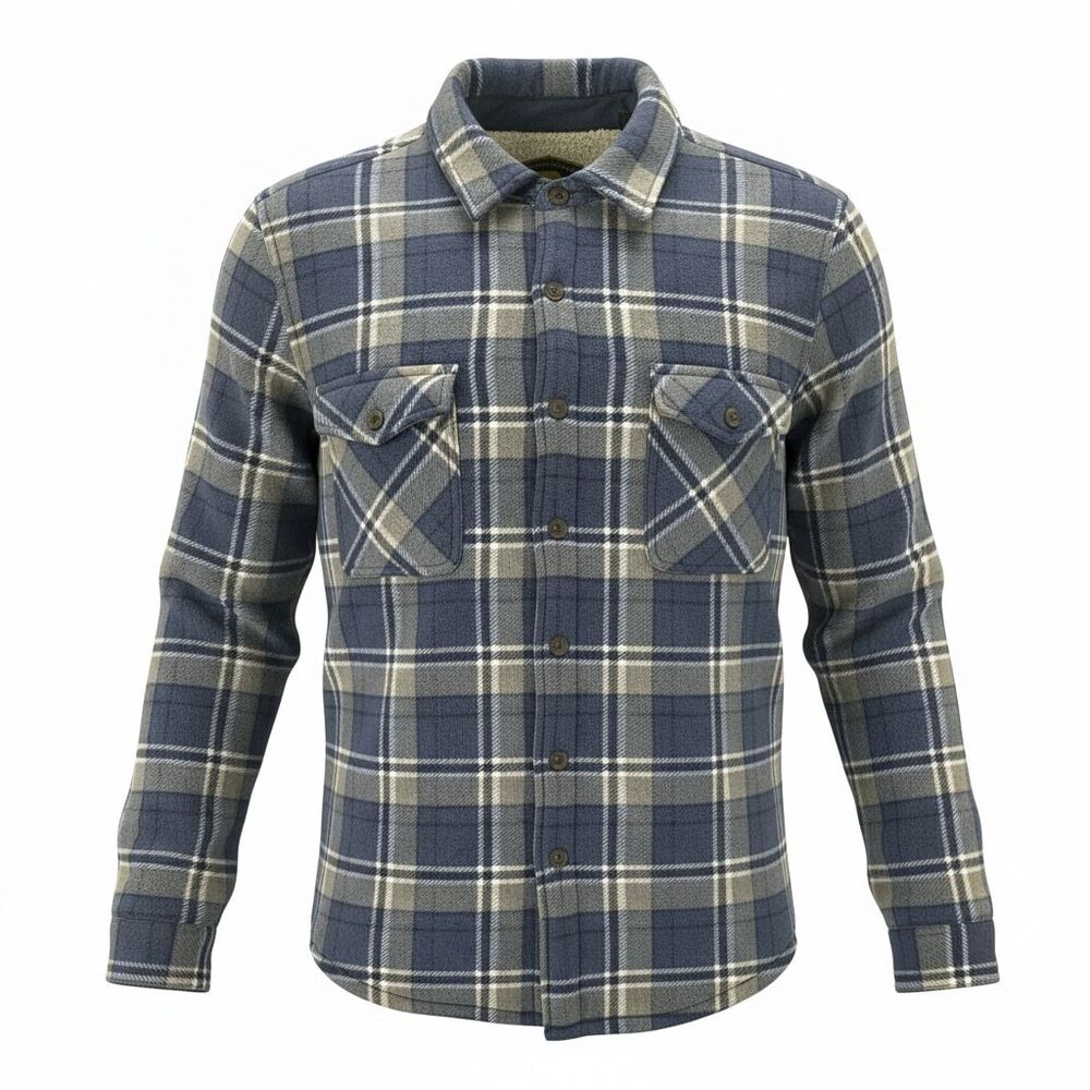 Freedom Foundry Sherpa Lined Flannel Shirt Men XL Blue Gray Plaid Jacket